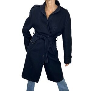 Vintage Creations Dash Canada dark blue belted wool trench coat 42